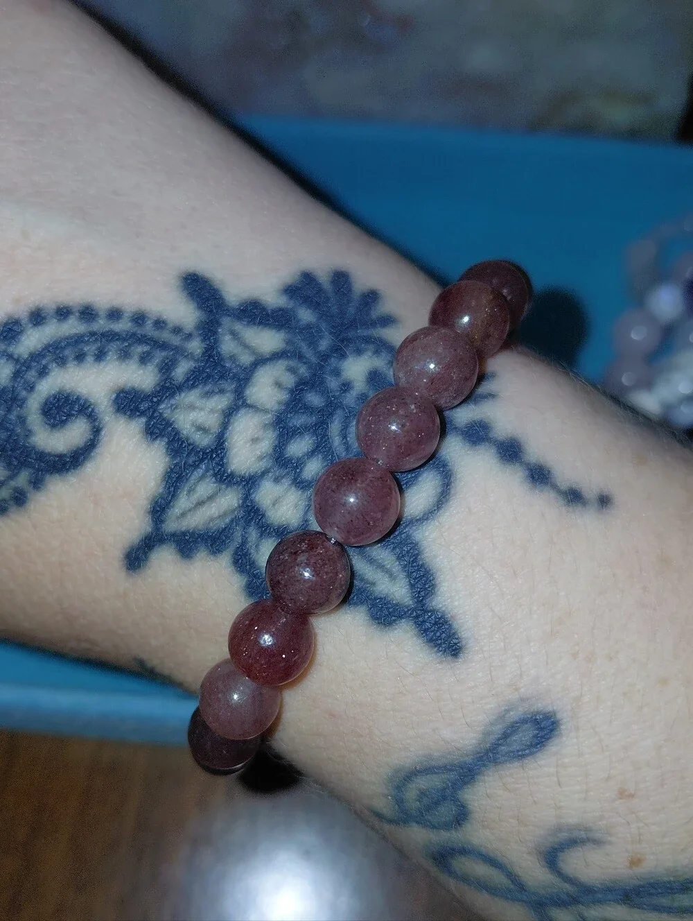 Strawberry Quartz Beaded Stretch Bracelet Natural Stone